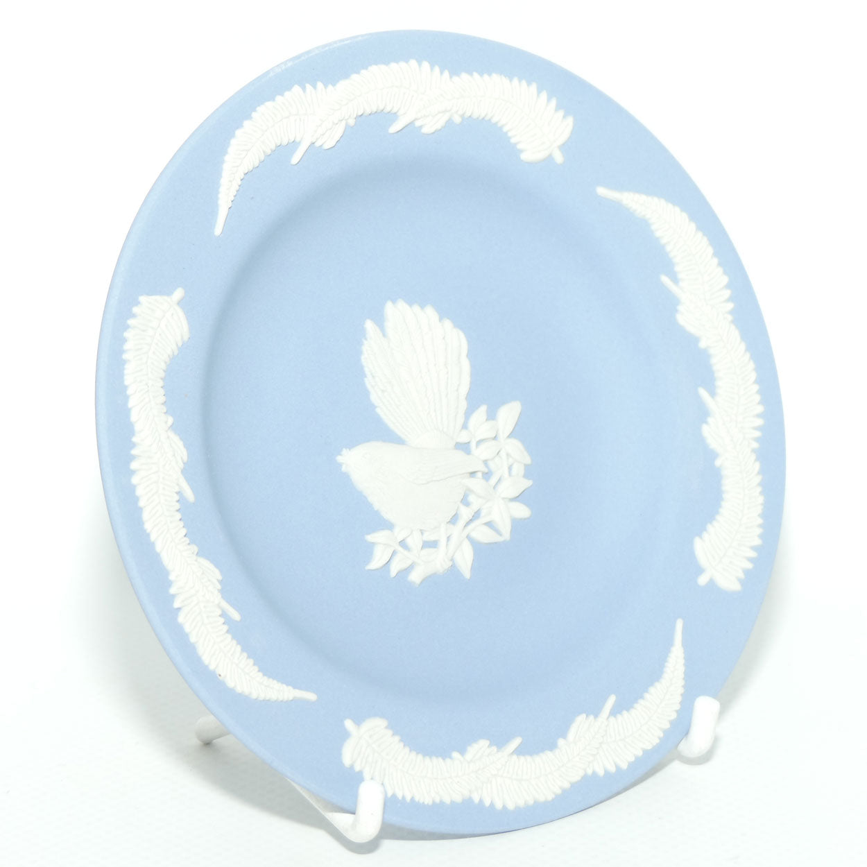 Wedgwood Jasper | Australian Fauna | White on Pale Blue | Fantail Bird Plate | Boxed