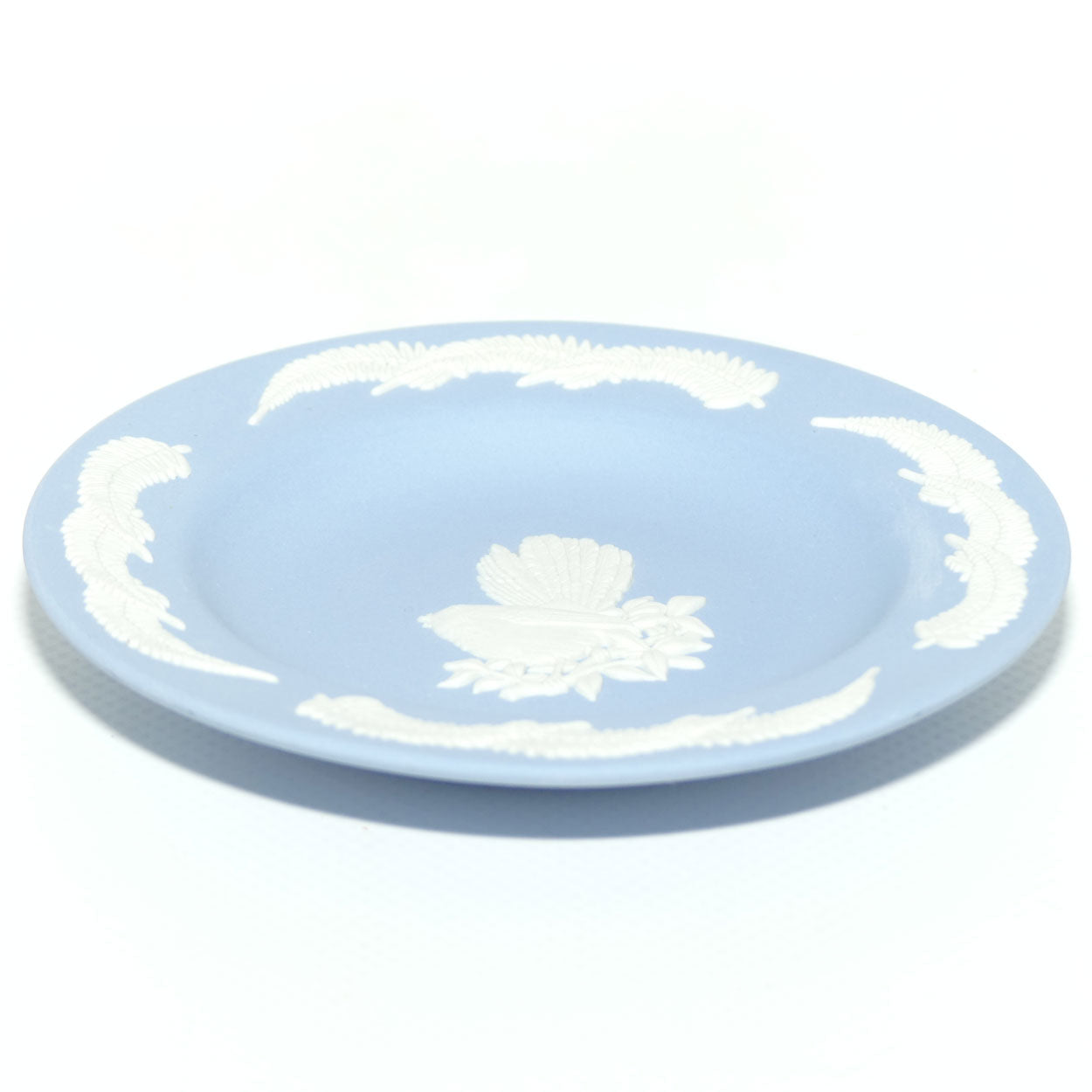 Wedgwood Jasper | Australian Fauna | White on Pale Blue | Fantail Bird Plate | Boxed