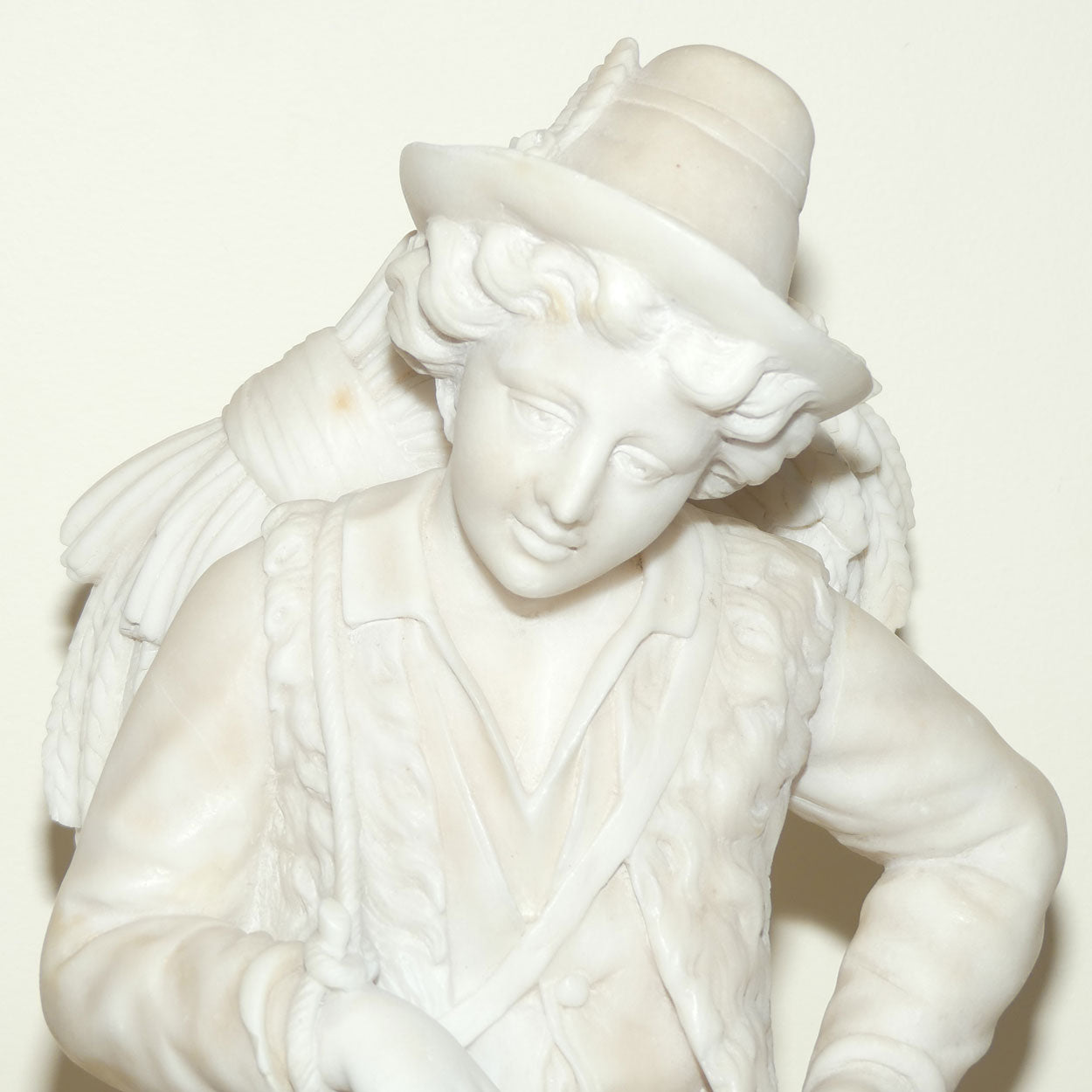 Superb White Marble figure of a Farming Boy | Gleaner gathering Wheat | 58cm tall