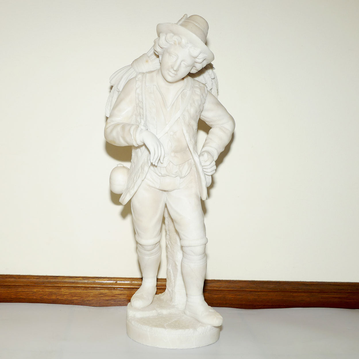 Superb White Marble figure of a Farming Boy | Gleaner gathering Wheat | 58cm tall