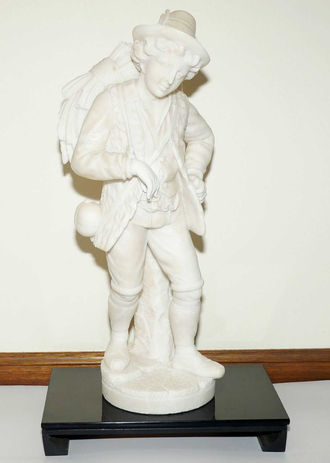 Superb White Marble figure of a Farming Boy | Gleaner gathering Wheat | 58cm tall