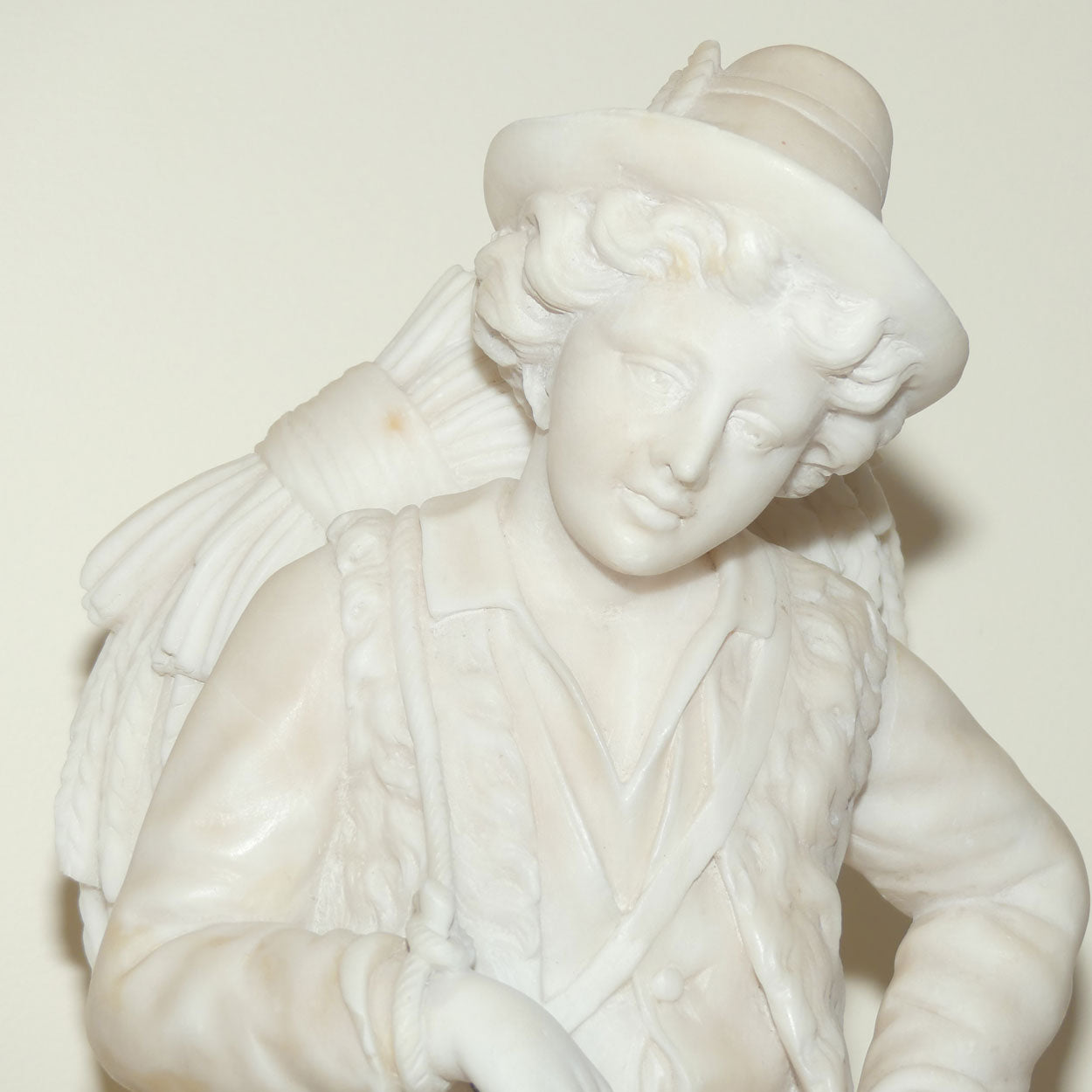 Superb White Marble figure of a Farming Boy | Gleaner gathering Wheat | 58cm tall