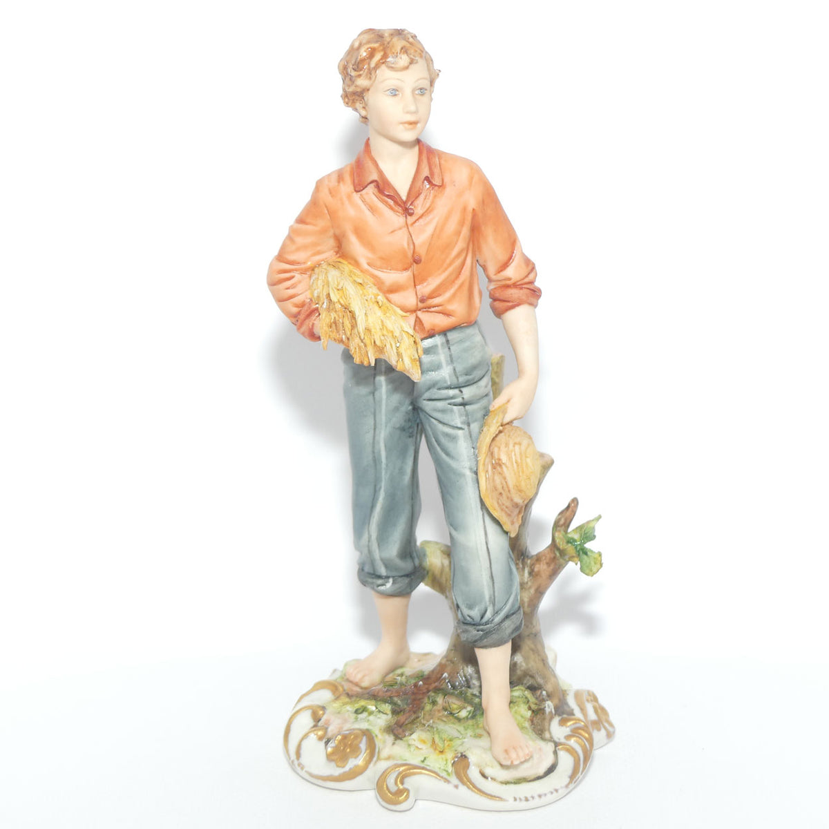 Capodimonte figure signed Sandro | Farmer Boy with Wheat