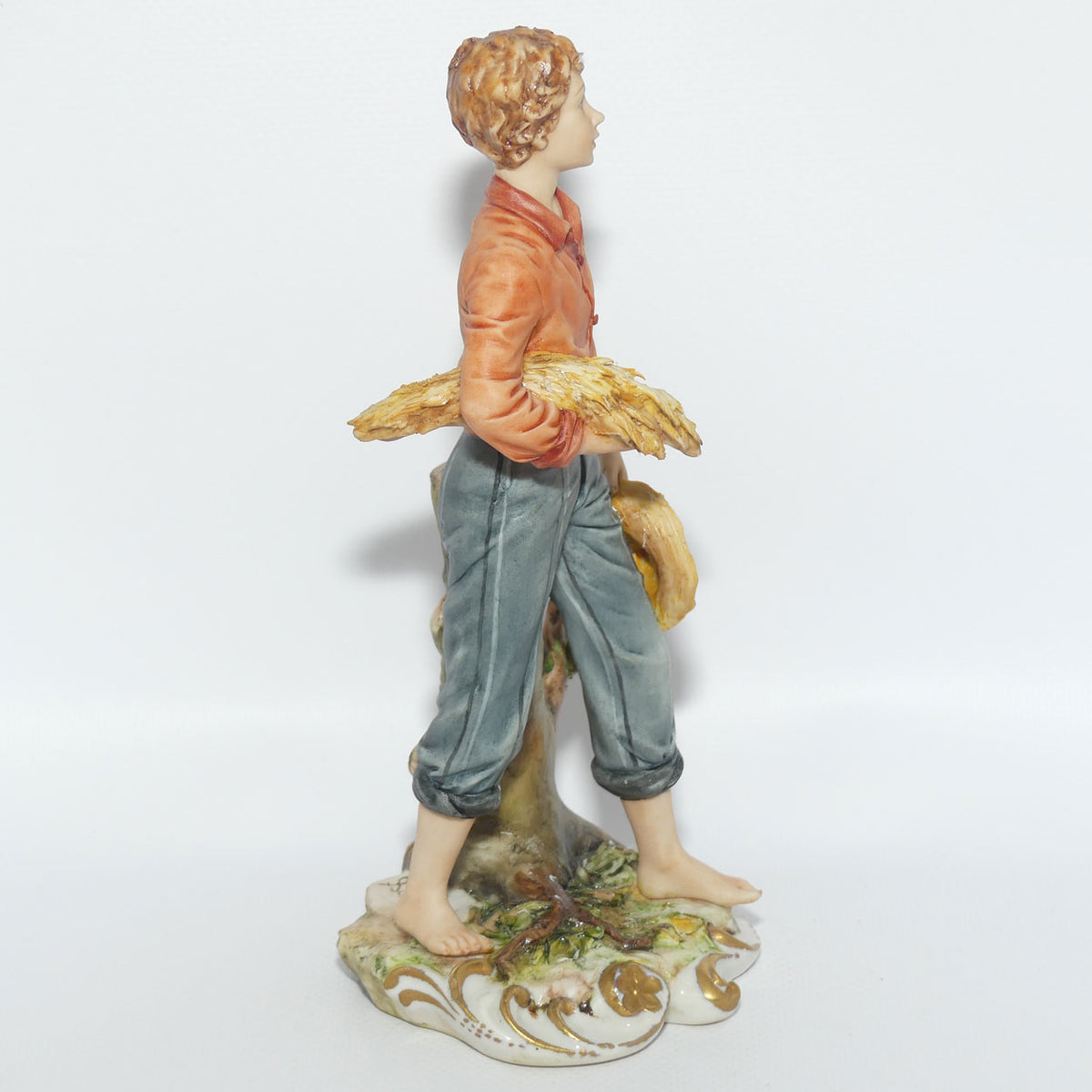 Capodimonte figure signed Sandro | Farmer Boy with Wheat