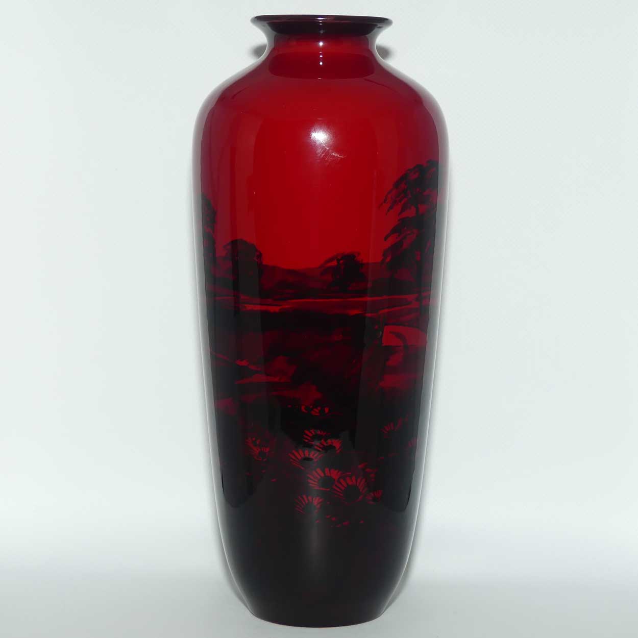 Royal Doulton Flambe vase | Thatched Farmhouse and Daisies | Shape 8362 | 30cm