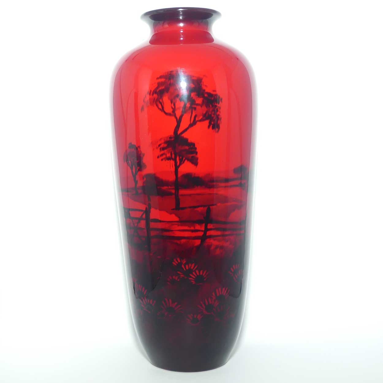 Royal Doulton Flambe vase | Thatched Cottage Farmhouse and Daisies | signed FM Moore