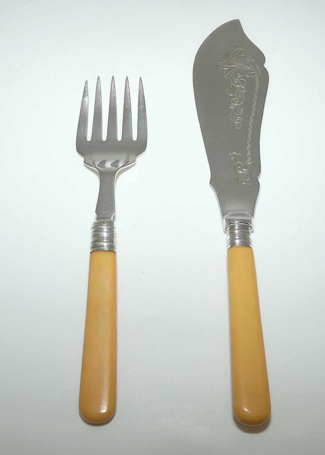 Pair of Silver Plated EPNS servers | Faux Bone Handles