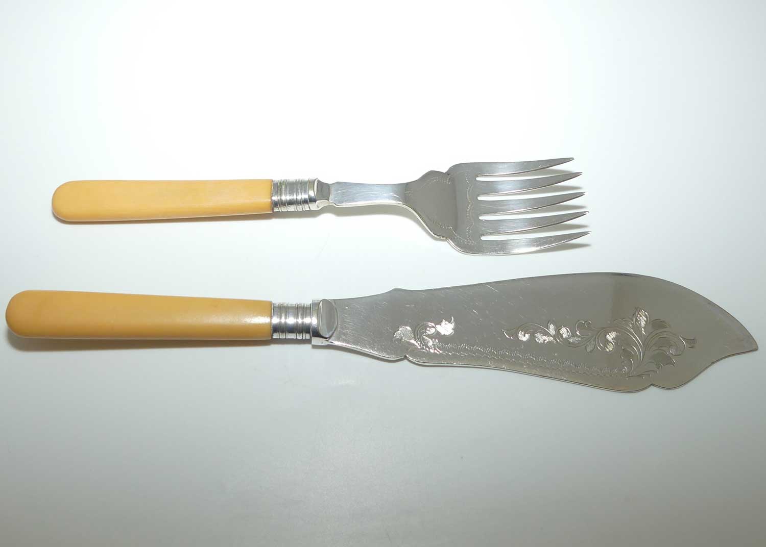 Pair of Silver Plated EPNS servers | Faux Bone Handles