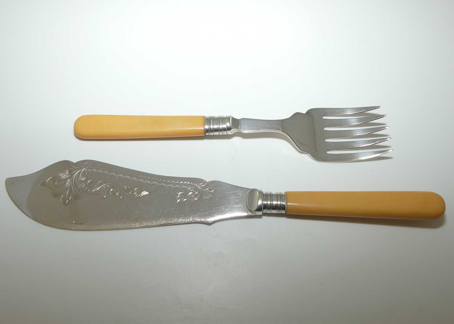 Pair of Silver Plated EPNS servers | Faux Bone Handles