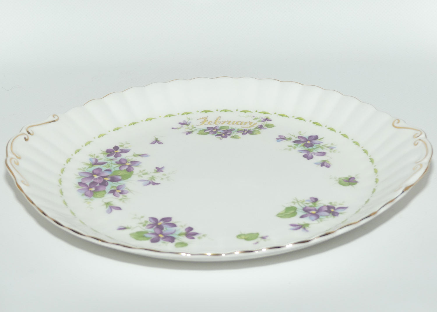 Royal Albert Bone China England | Flower of the Month series | #2 | February Violets tab handle cake plate