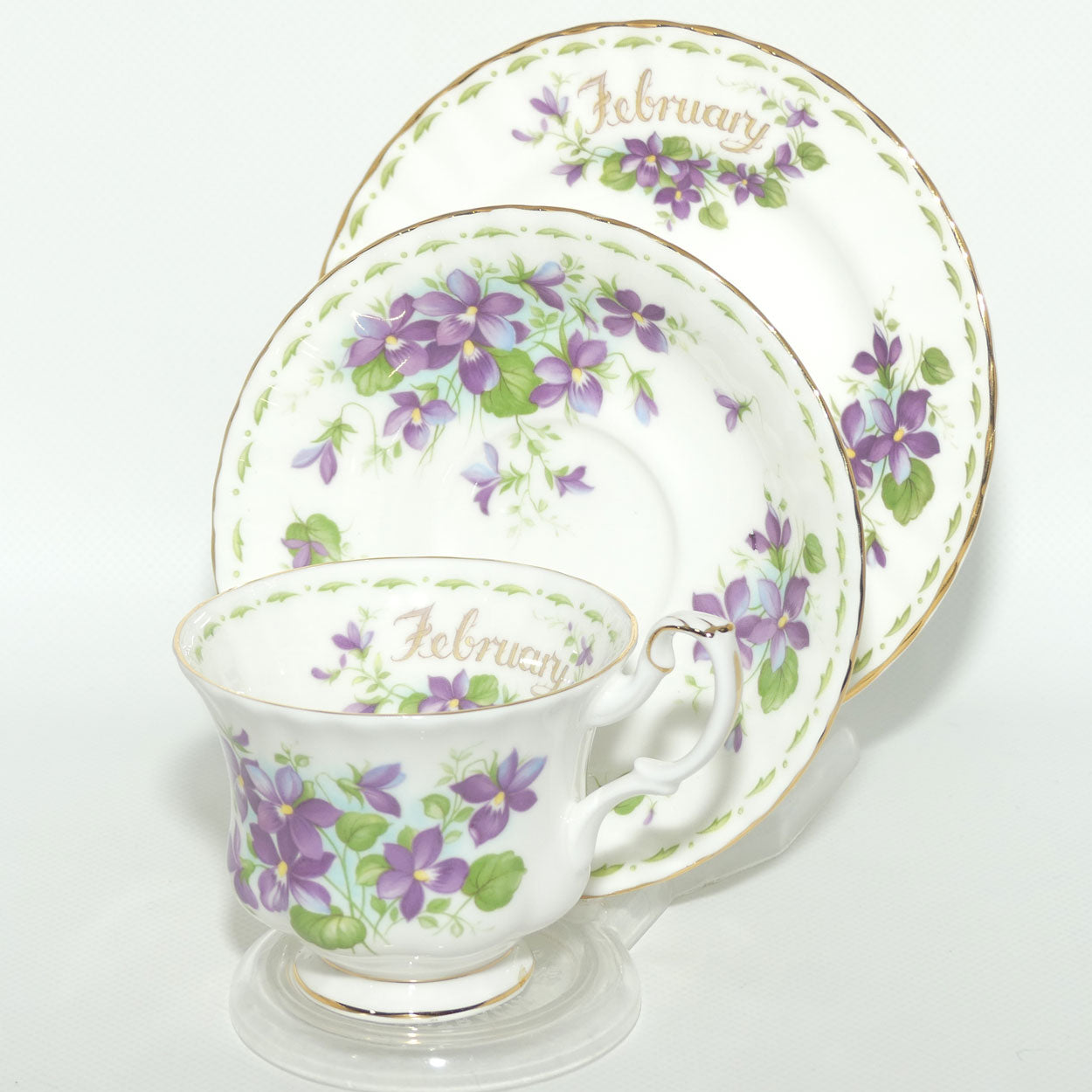 Royal Albert Bone China England | Flower of the Month series | #1 | February Violets trio | Boxed