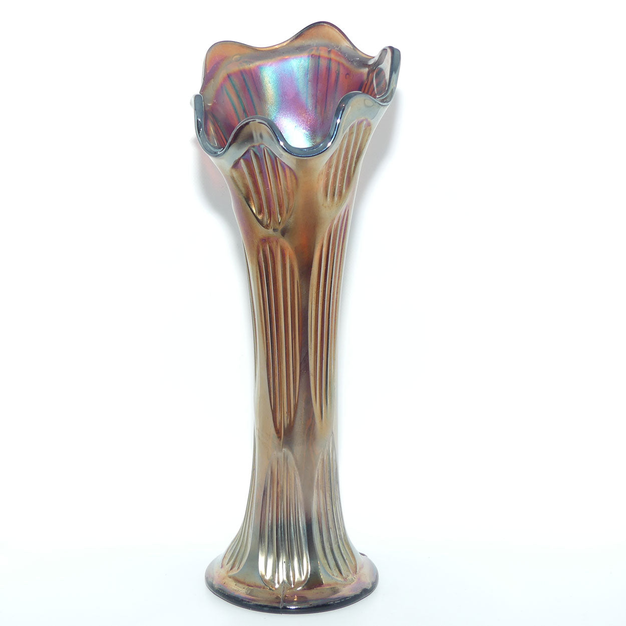 Fenton Diamond and Rib Amethyst Carnival Glass vase | 28cm | Thick