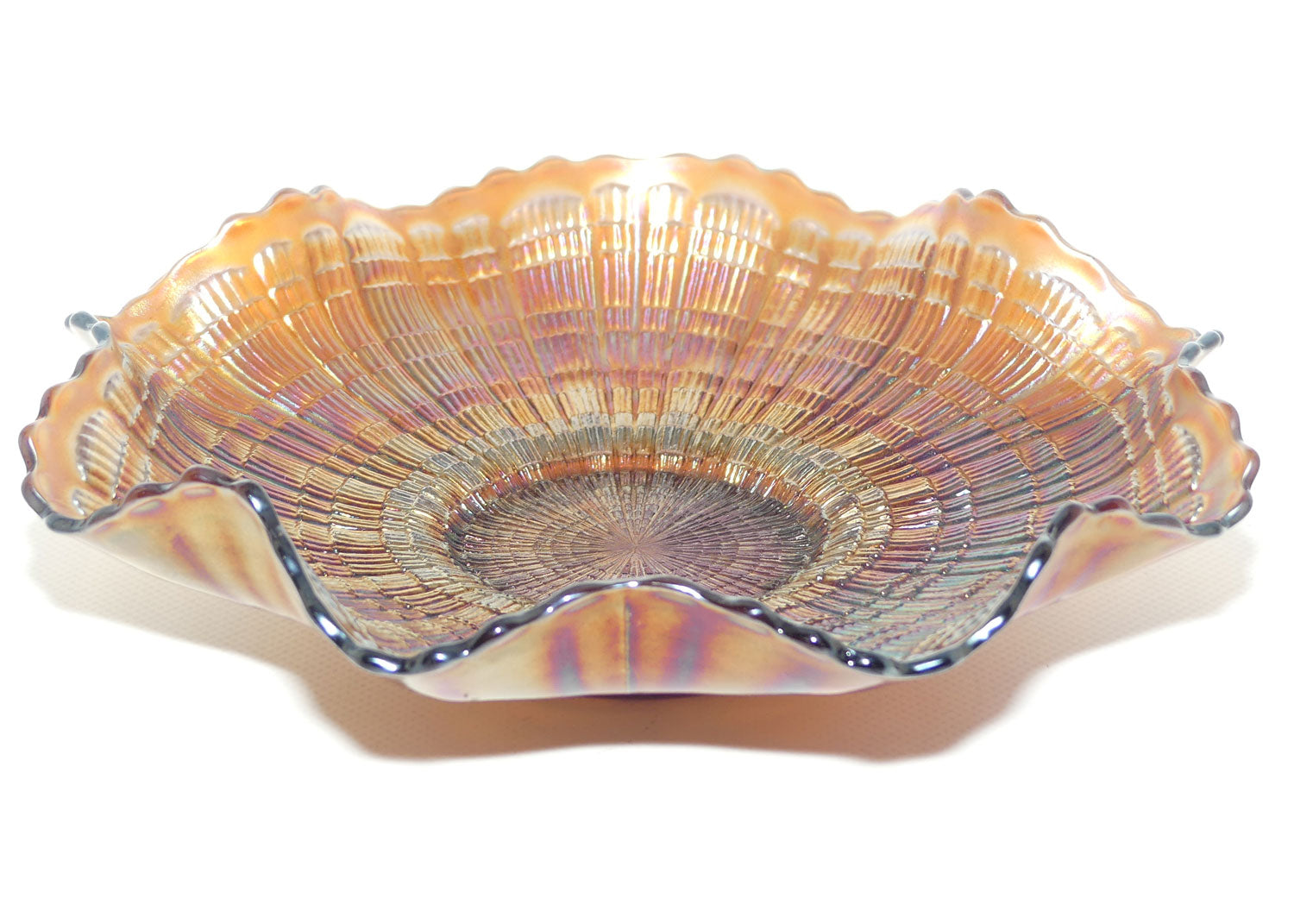 Fenton Amethyst Carnival Glass fluted edge bowl | PLAID pattern