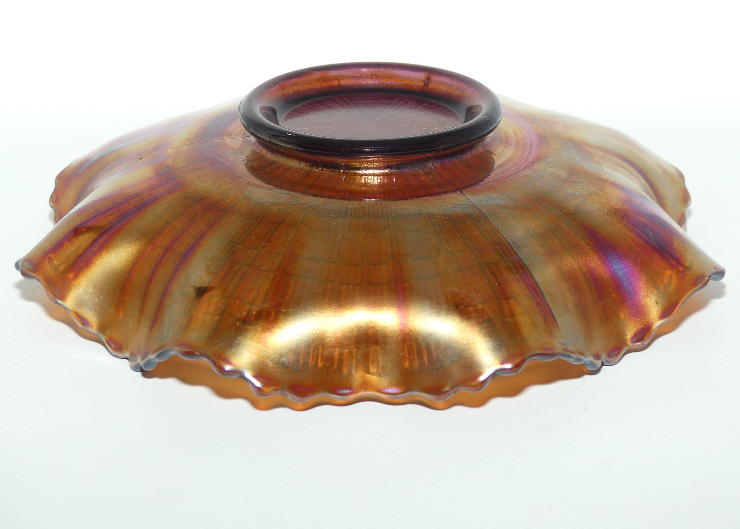 Fenton Amethyst Carnival Glass fluted edge bowl | PLAID pattern