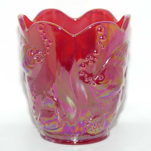 Fenton 1990 vintage Red Carnival glass vase | Atlantis pattern