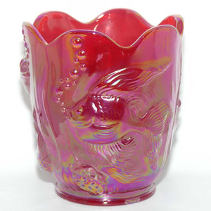 Fenton 1990 vintage Red Carnival glass vase | Atlantis pattern