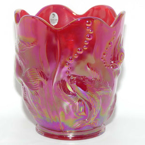 Fenton 1990 vintage Red Carnival glass vase | Atlantis pattern