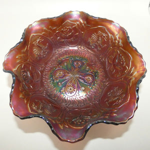 fenton-plum-carnival-glass-tri-footed-bowl-dragon-and-rose