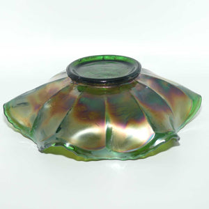 Fenton Green Carnival Glass Acorn and Maple Leaf bowl