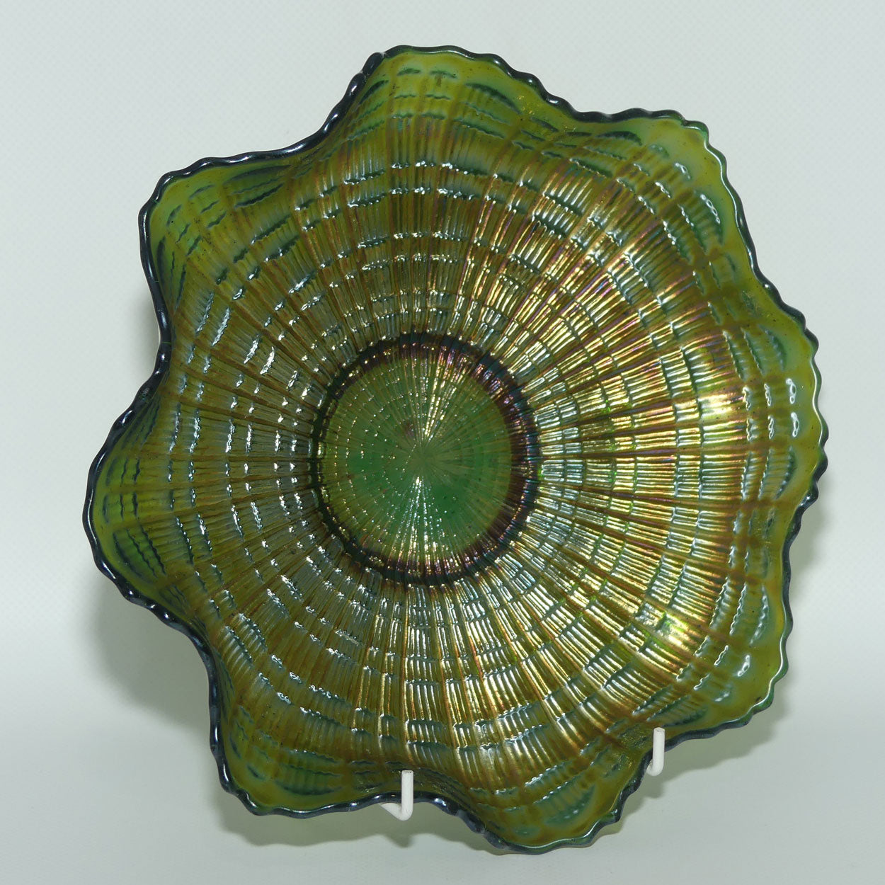 Fenton Carnival Glass | Plaid pattern | Green colour
