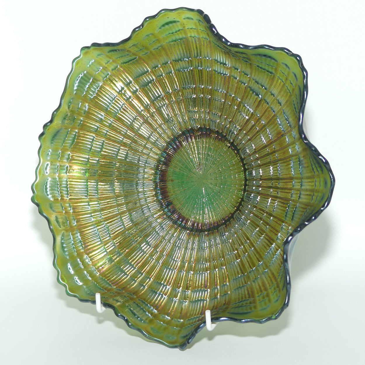 Fenton Carnival Glass | Plaid pattern | Green colour