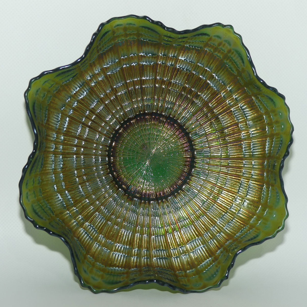 Fenton Carnival Glass | Plaid pattern | Green colour