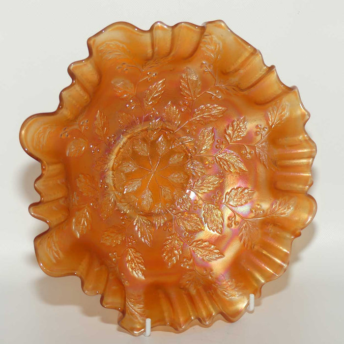 Fenton Marigold Carnival Glass Holly triple crimped edge dish | Darker