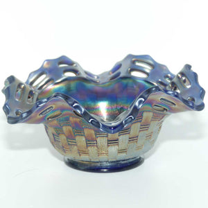 Fenton Carnival Glass bowl | Pierced Gallery | Basket Weave pattern