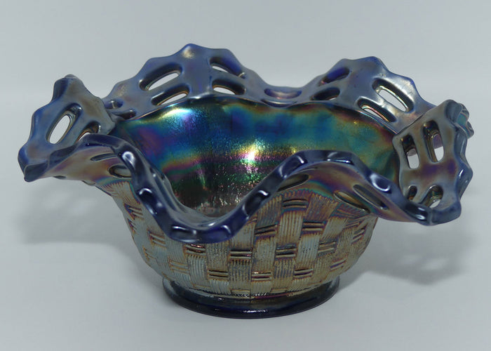 Fenton Carnival Glass bowl | Pierced Gallery | Basket Weave pattern