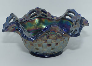 Fenton Carnival Glass bowl | Pierced Gallery | Basket Weave pattern