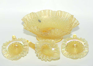 Fenton Yellow Stretch Carnival Glass 3 trumpet epergne | Optic Lace