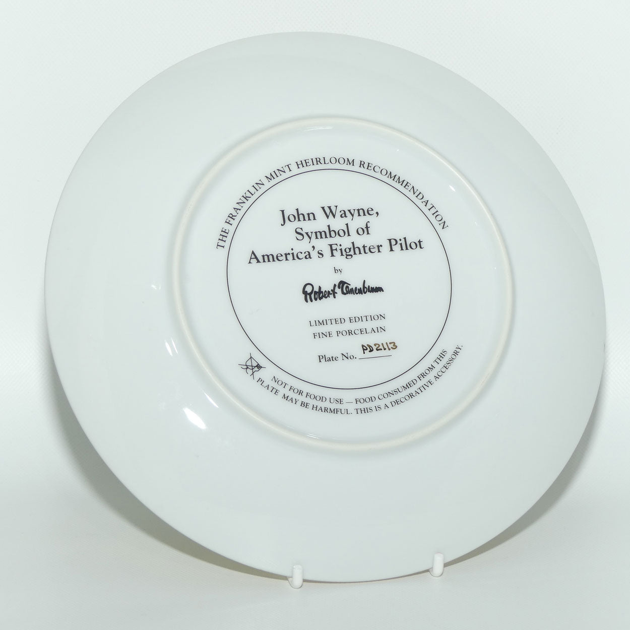Franklin Mint Heirloom plate | John Wayne | Symbol of America's Fighter Pilot + Cert