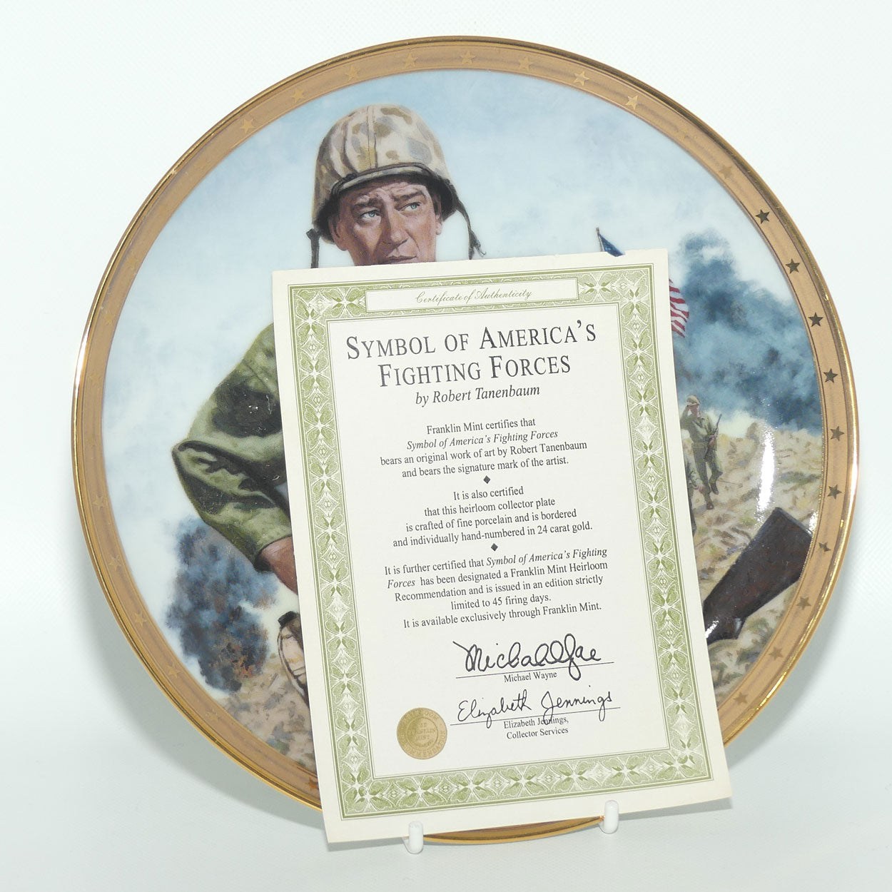 Franklin Mint Heirloom plate | John Wayne | Symbol of America's Fighting Forces + Cert
