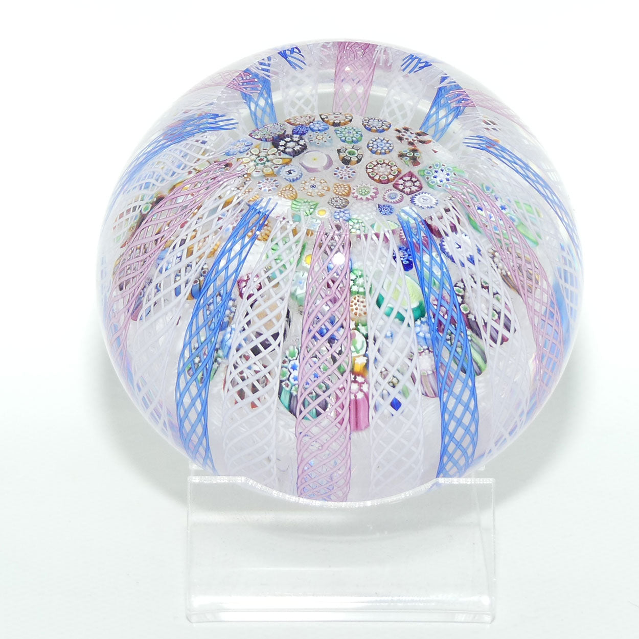 John Deacons Scotland Millefiori Closepack Filigree Overlay Magnum paperweight