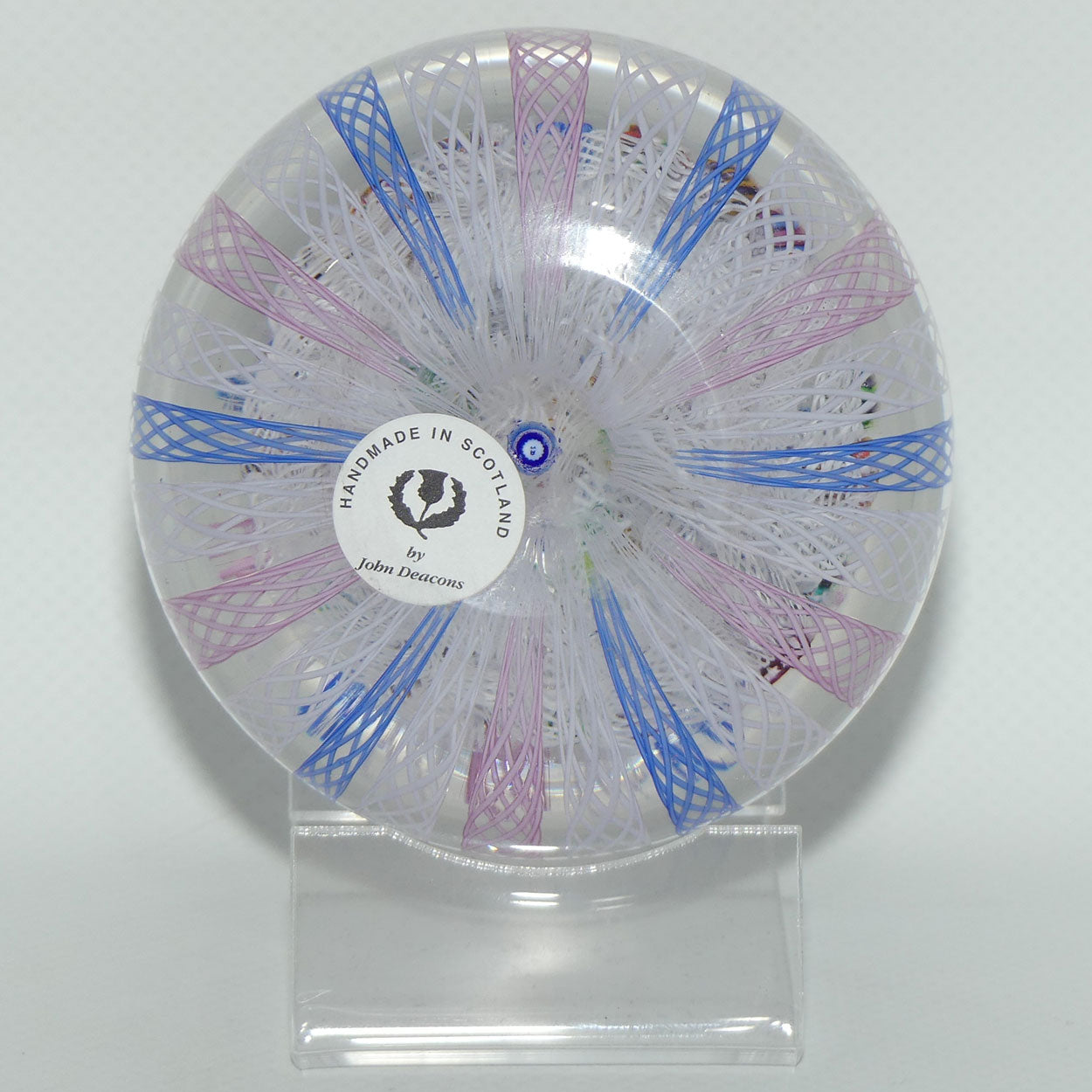 John Deacons Scotland Millefiori Closepack Filigree Overlay Magnum paperweight