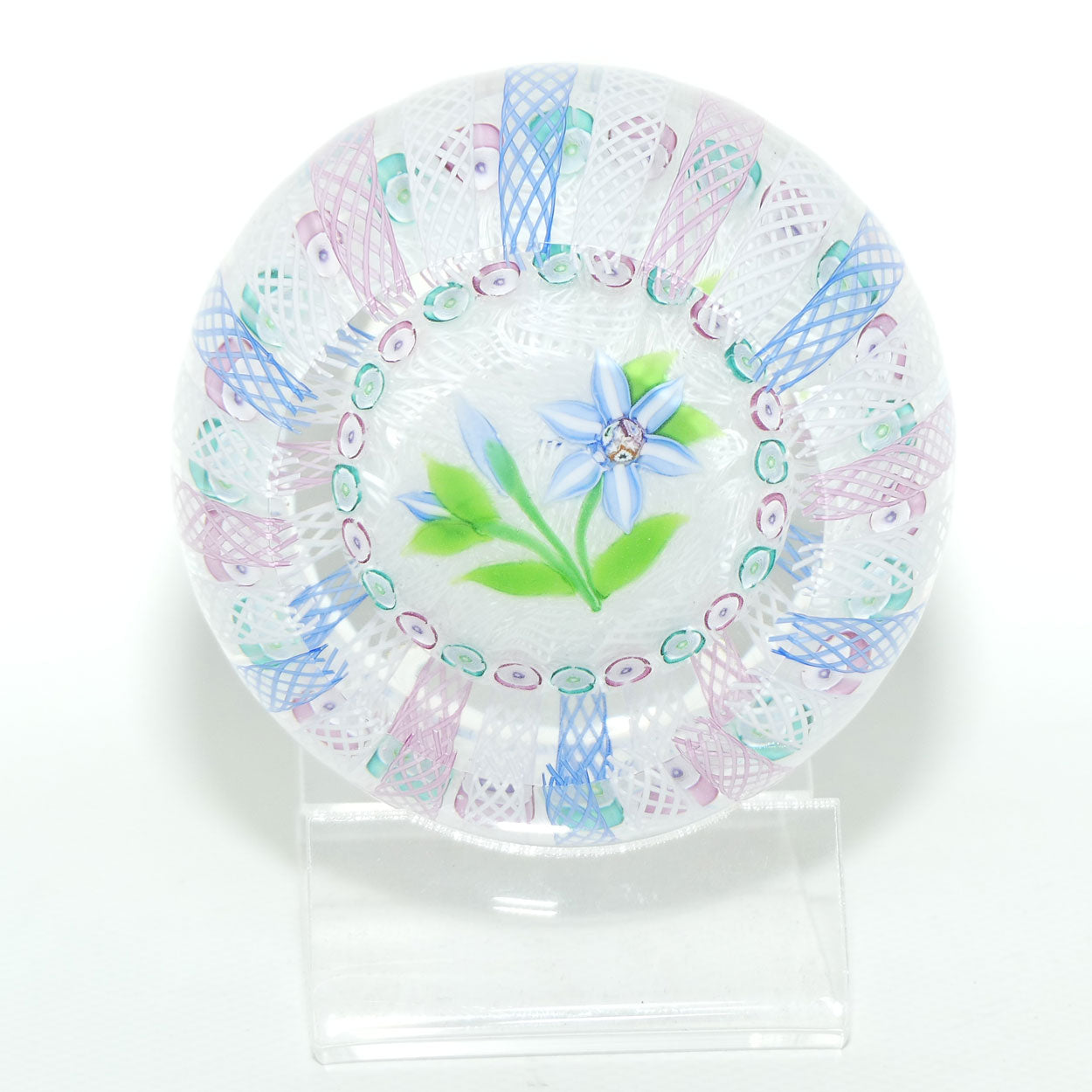 John Deacons Scotland Lampwork Flower and Filigree Overlay Magnum paperweight