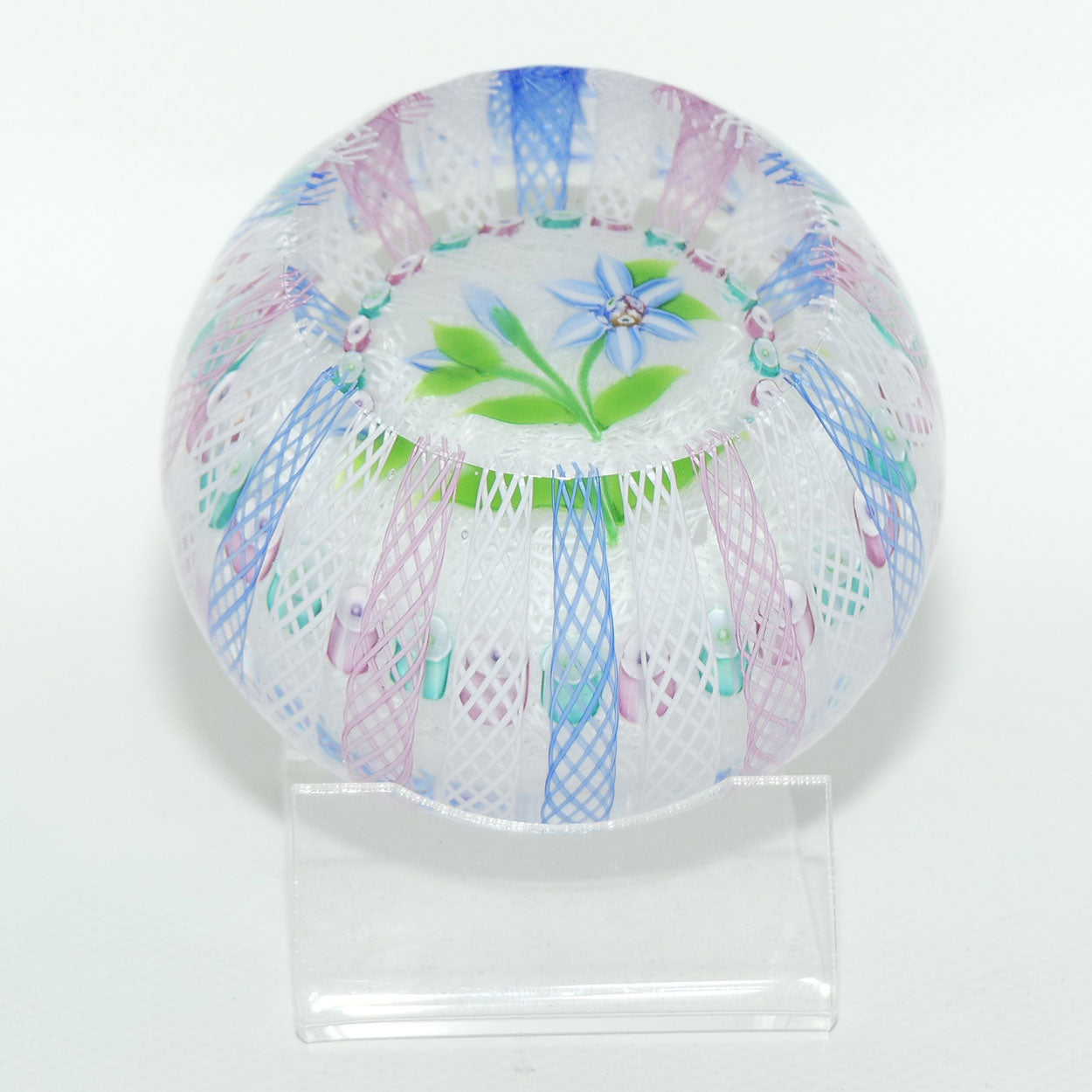 John Deacons Scotland Lampwork Flower and Filigree Overlay Magnum paperweight