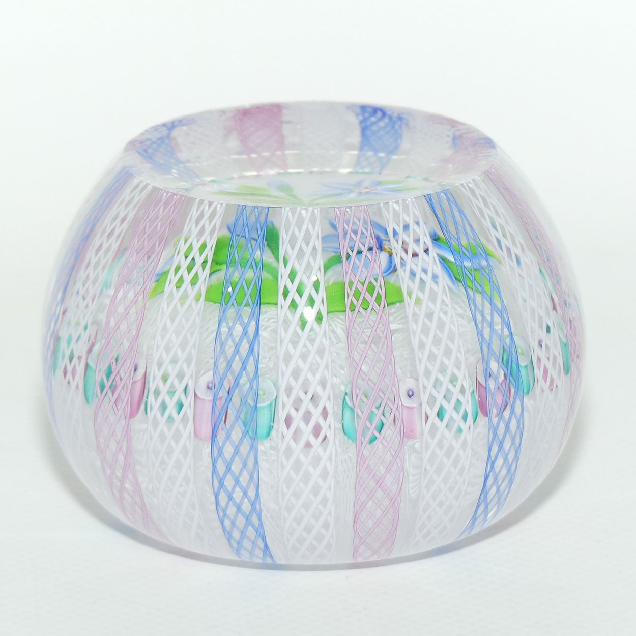 John Deacons Scotland Lampwork Flower and Filigree Overlay Magnum paperweight