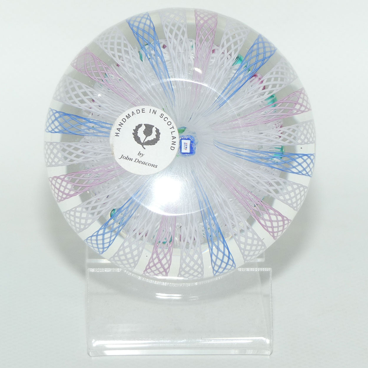 John Deacons Scotland Lampwork Flower and Filigree Overlay Magnum paperweight