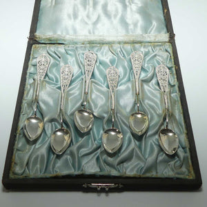 Set of 6 Filigree Silver tea spoons