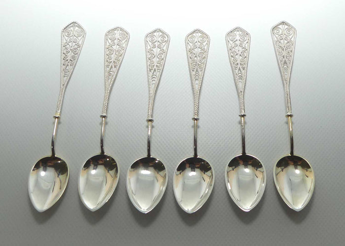 Set of 6 Filigree Silver tea spoons