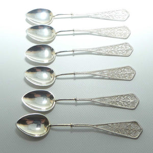 Set of 6 Filigree Silver tea spoons