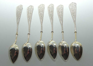 Set of 6 Filigree Silver tea spoons