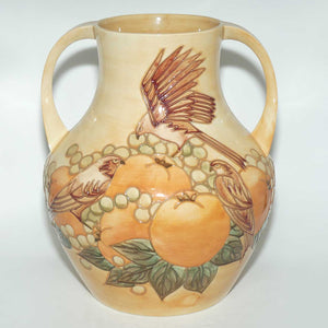 Moorcroft Finches Autumn 5/13 handled vase