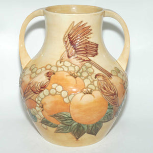 Moorcroft Finches Autumn 5/13 handled vase