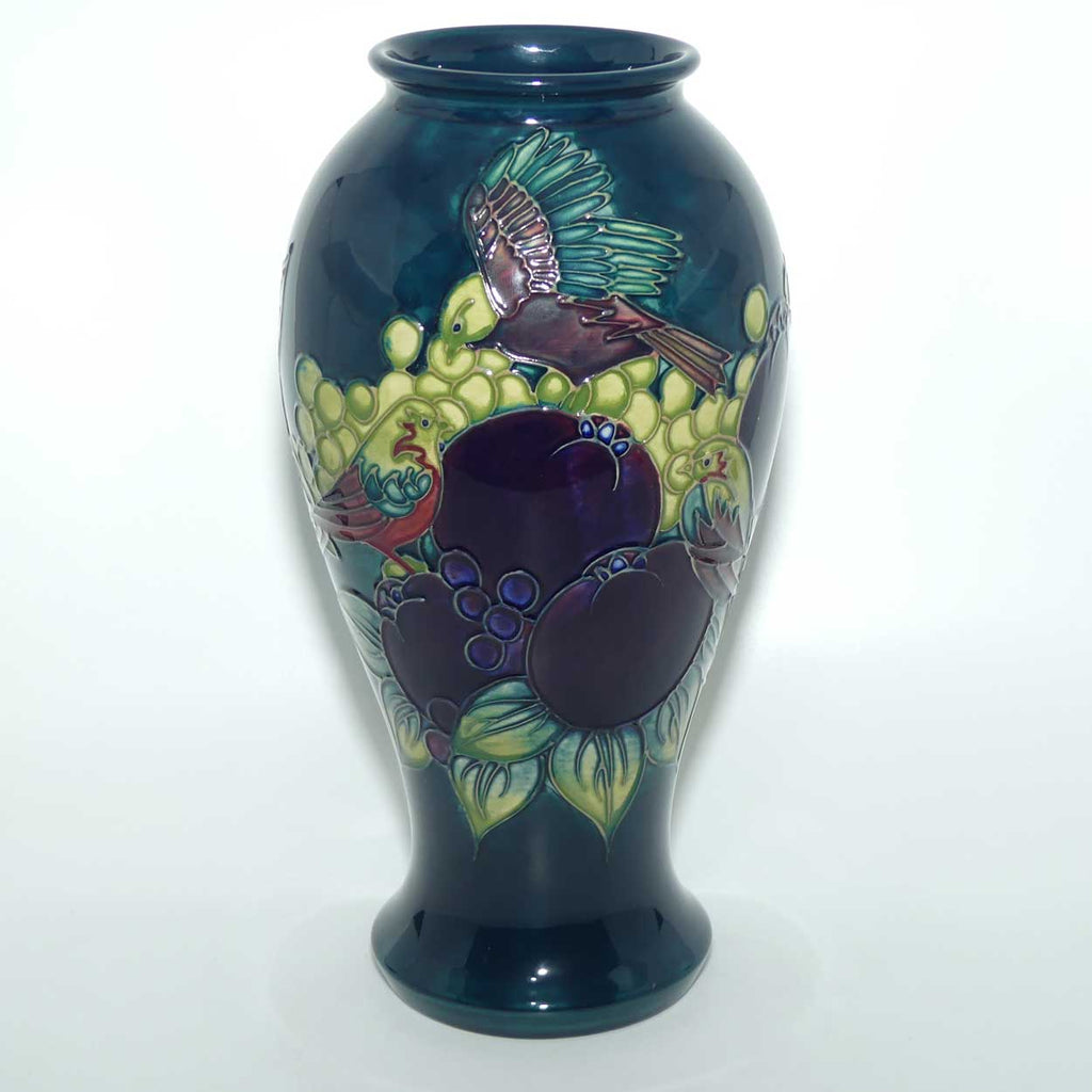 Moorcroft Finches tall vase (Blue/Green)