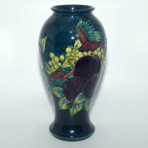 Moorcroft Finches tall vase (Blue/Green)