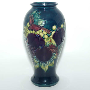 Moorcroft Finches tall vase (Blue/Green)