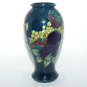 Moorcroft Finches tall vase (Blue/Green)