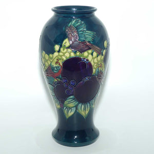 Moorcroft Finches tall vase (Blue/Green)